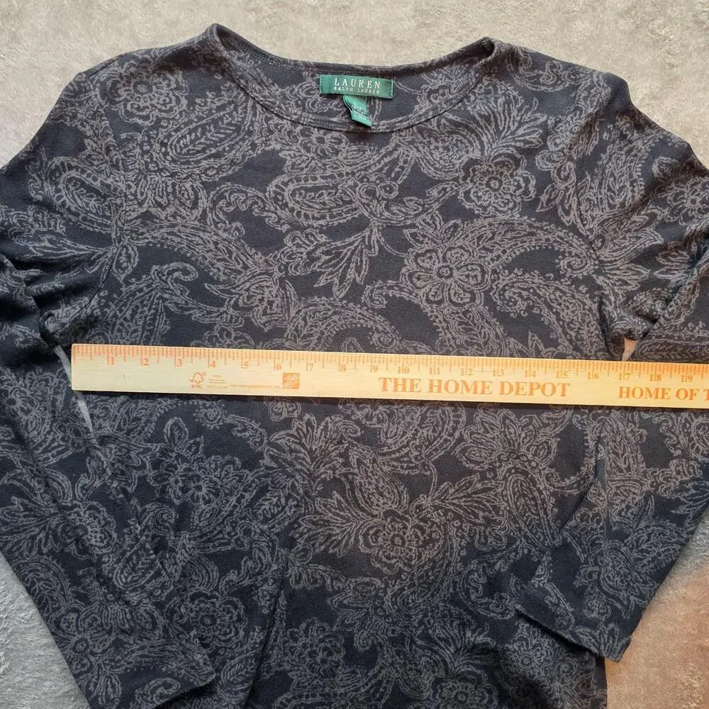 Lauren Ralph Lauren Shirt Womens L Black Paisley Print Long Sleeve T-Shirt